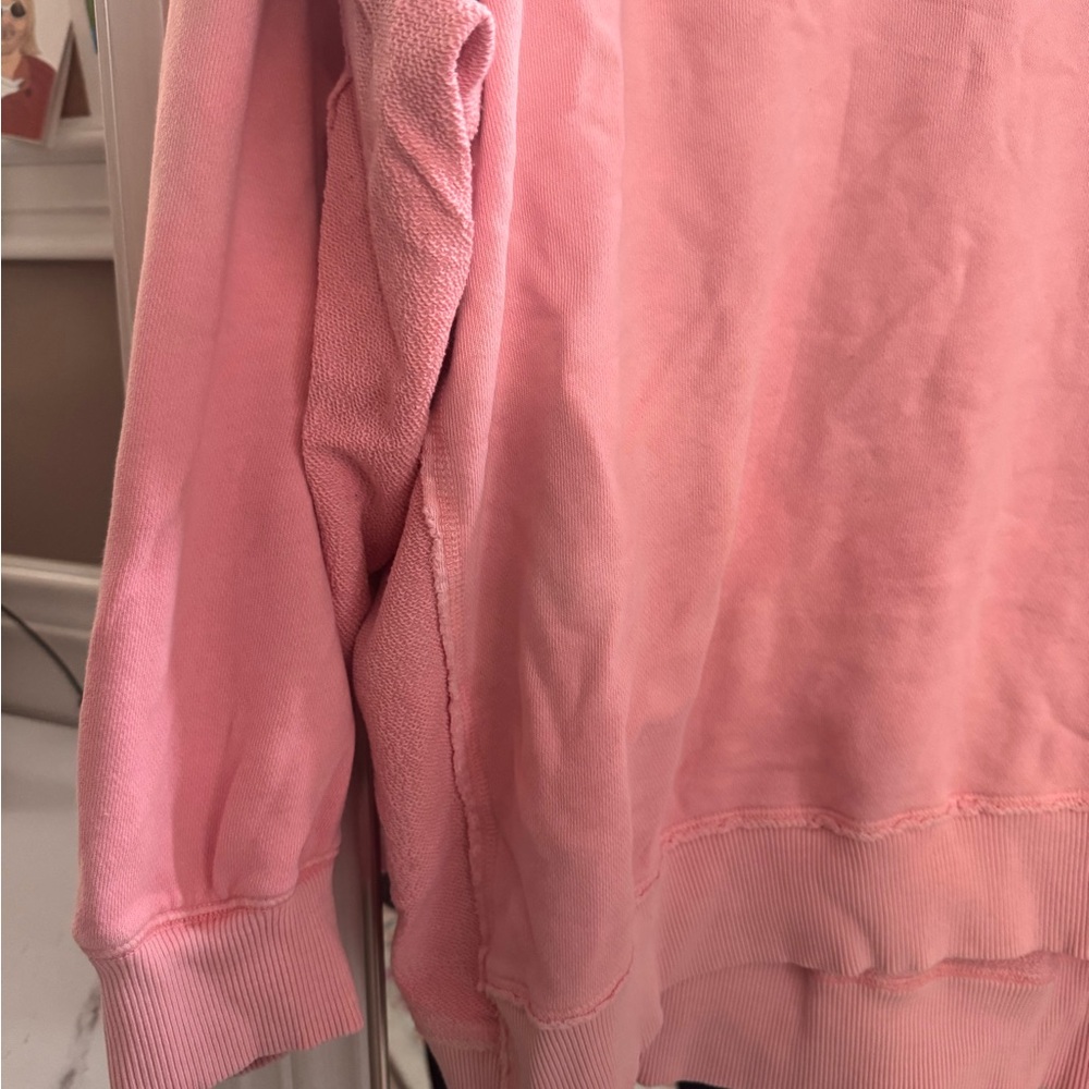 Aerie Off-the-Shoulder Coral/Peach V-Neck Sweater - Picture 3 of 6